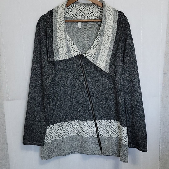 VANITY Zip Gray Cardigan with Collar X-LAR… - Picture 2 of 9
